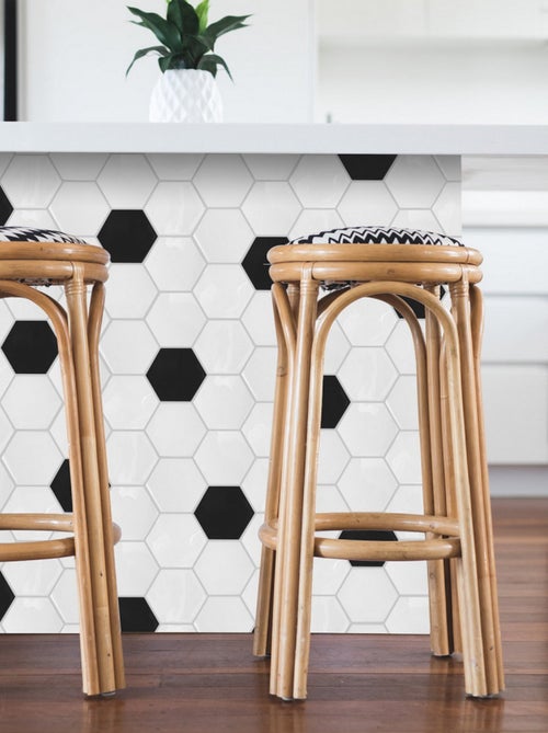 Stickers repositionnables - Tuile Hexagone Noir et Blanc - Kiabi