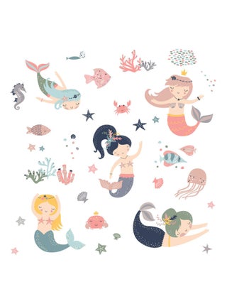 Stickers repositionnables 5 Sirènes et poissons dans l'eau - Haut 44,1 cm