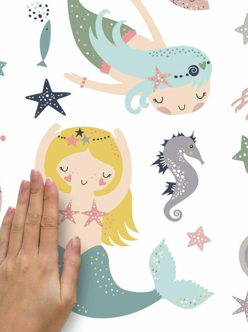 Stickers repositionnables 5 Sirènes et poissons dans l'eau - Haut 44,1 cm Multicolore - Kiabi