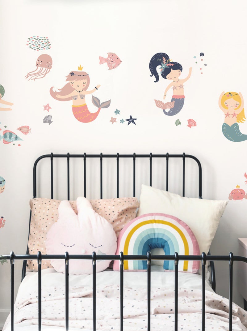 Stickers repositionnables 5 Sirènes et poissons dans l'eau - Haut 44,1 cm Multicolore - Kiabi