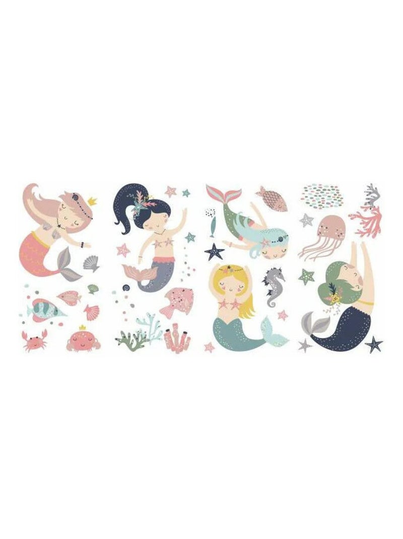 Stickers repositionnables 5 Sirènes et poissons dans l'eau - Haut 44,1 cm Multicolore - Kiabi