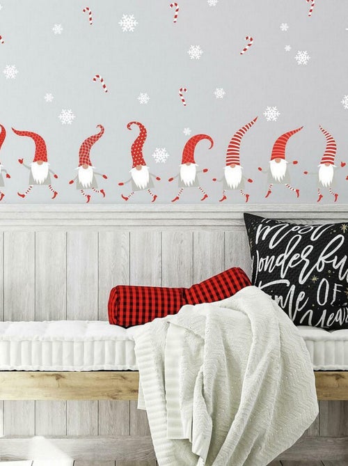 Stickers repositionnables 9 lutins de noël rouge et blanc - Kiabi
