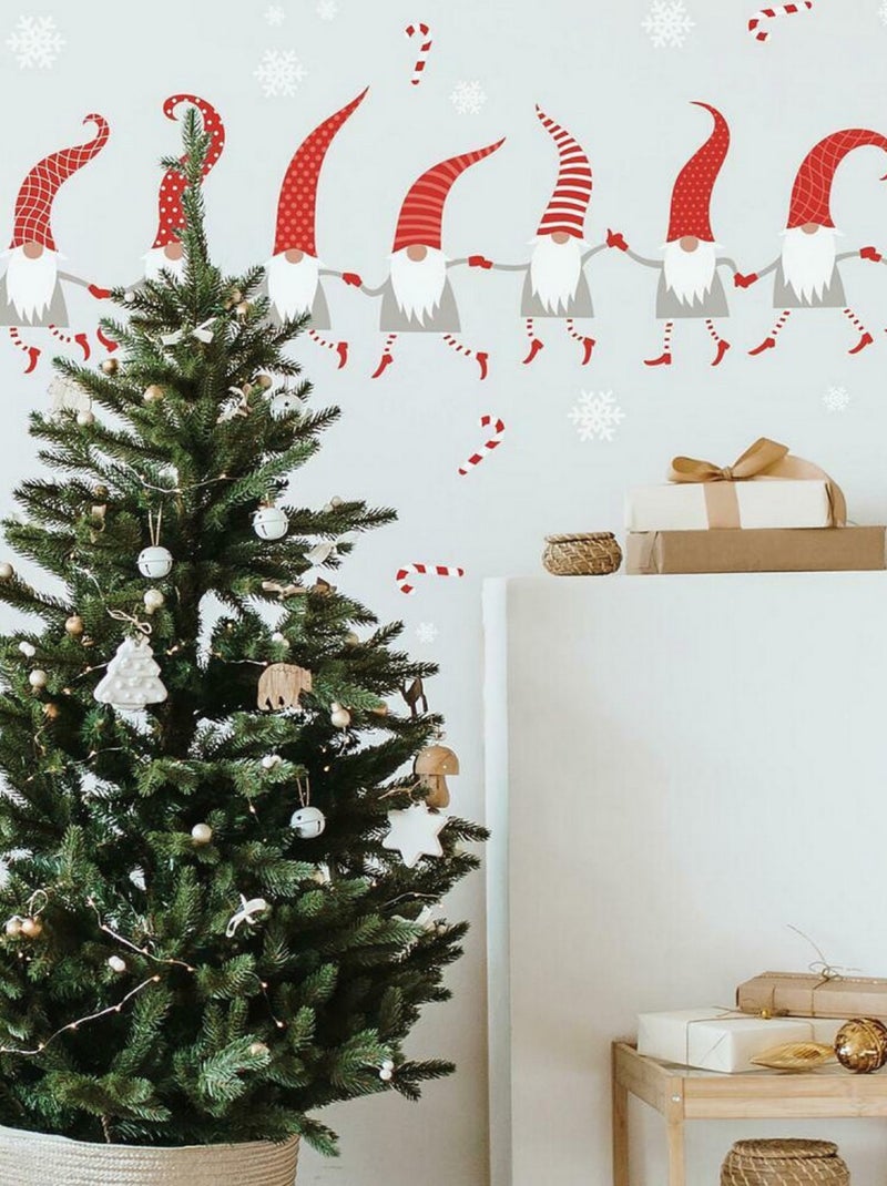 Stickers repositionnables 9 lutins de noël rouge et blanc Rouge - Kiabi