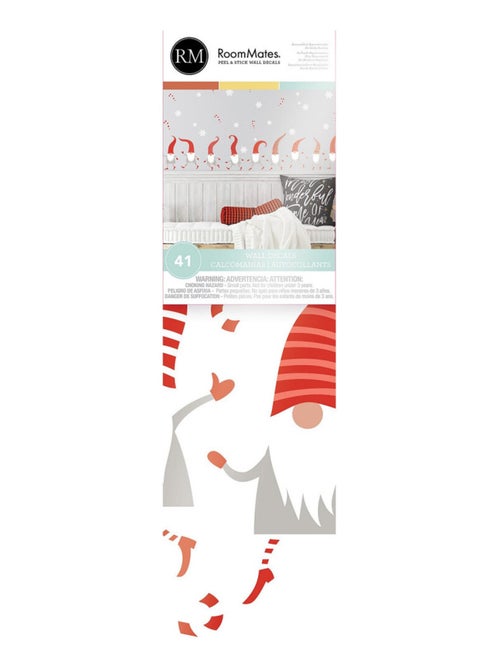 Stickers repositionnables 9 lutins de noël rouge et blanc - Kiabi
