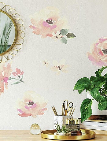 Stickers repositionnables fleurs roses 4 feuilles 22x44 cm