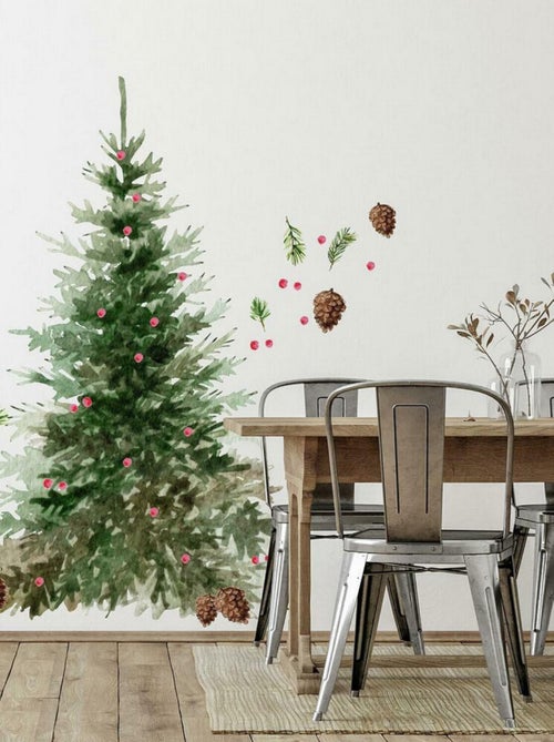 Stickers repositionnables grand sapin de noël et pommes de pin - Kiabi