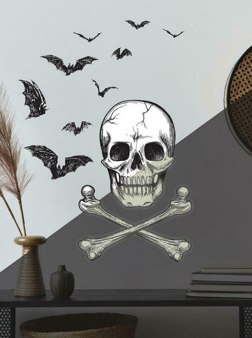 Stickers repositionnables halloween tête de mort et chauve souris - Kiabi