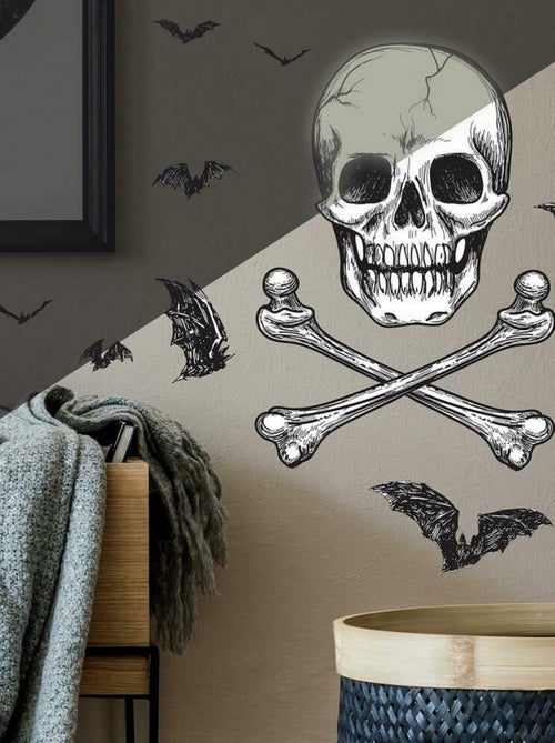 Stickers repositionnables halloween tête de mort et chauve souris - Kiabi