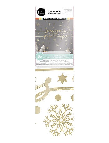 Stickers repositionnables « seasons greating et flocons de neige » couleur doré