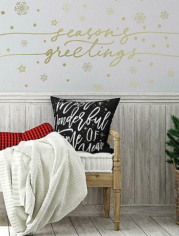 Stickers repositionnables « seasons greating et flocons de neige » couleur doré