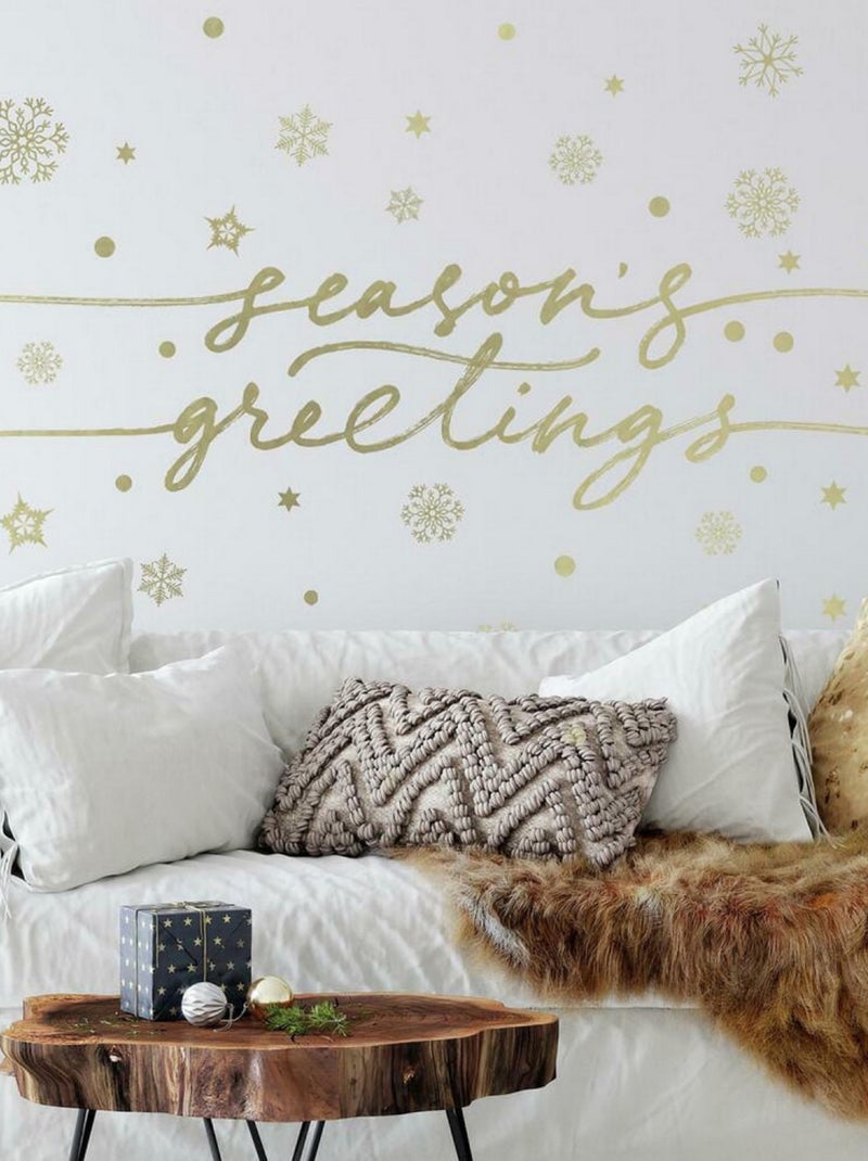 Stickers repositionnables « seasons greating et flocons de neige » couleur doré Multicolore - Kiabi