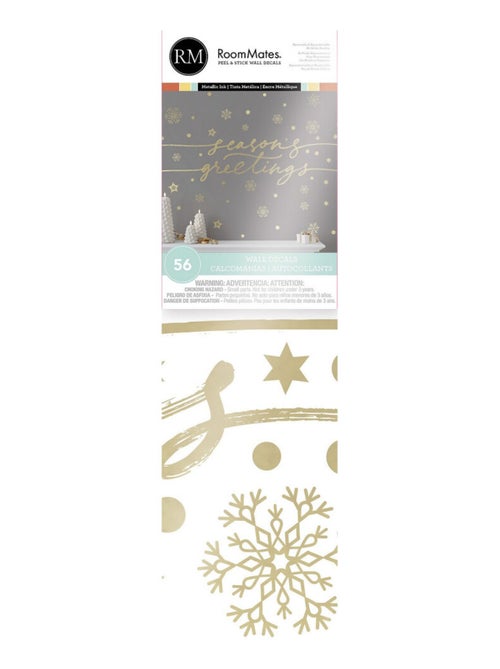 Stickers repositionnables « seasons greating et flocons de neige » couleur doré - Kiabi