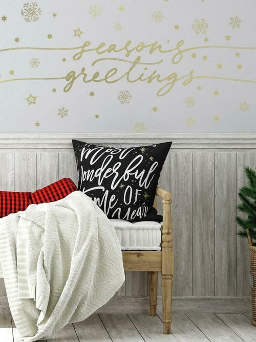 Stickers repositionnables « seasons greating et flocons de neige » couleur doré - Kiabi