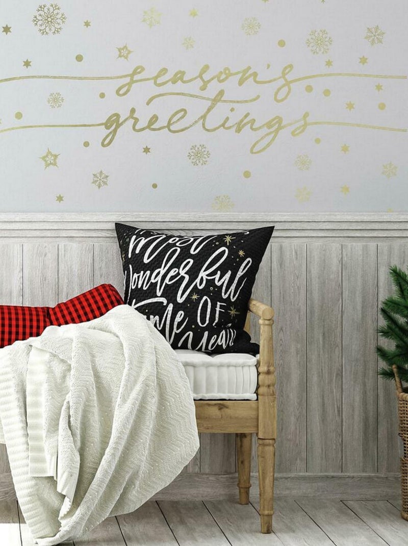 Stickers repositionnables « seasons greating et flocons de neige » couleur doré Multicolore - Kiabi