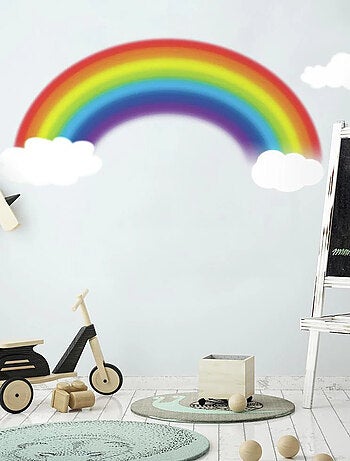 Stickers repositionnalble arc en ciel et troi nuages blancs