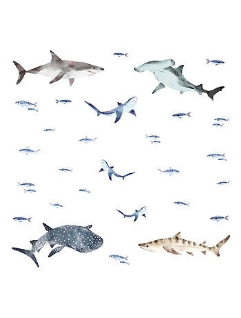 Stickers requins et poissons haut 44 cm