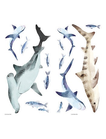 Stickers requins et poissons haut 44 cm