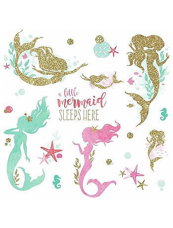 Stickers Sirènes à paillettes Disney 21 éléments My Littre Mermaid Sleeps Here