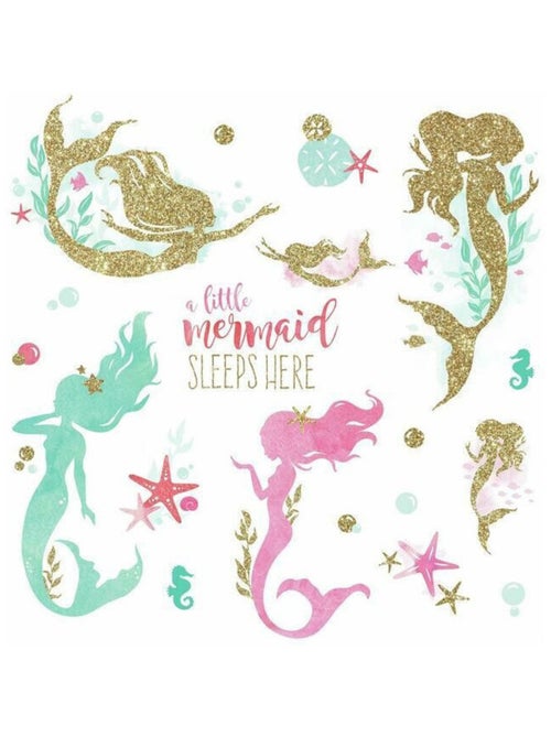 Stickers Sirènes à paillettes Disney 21 éléments My Littre Mermaid Sleeps Here - Kiabi