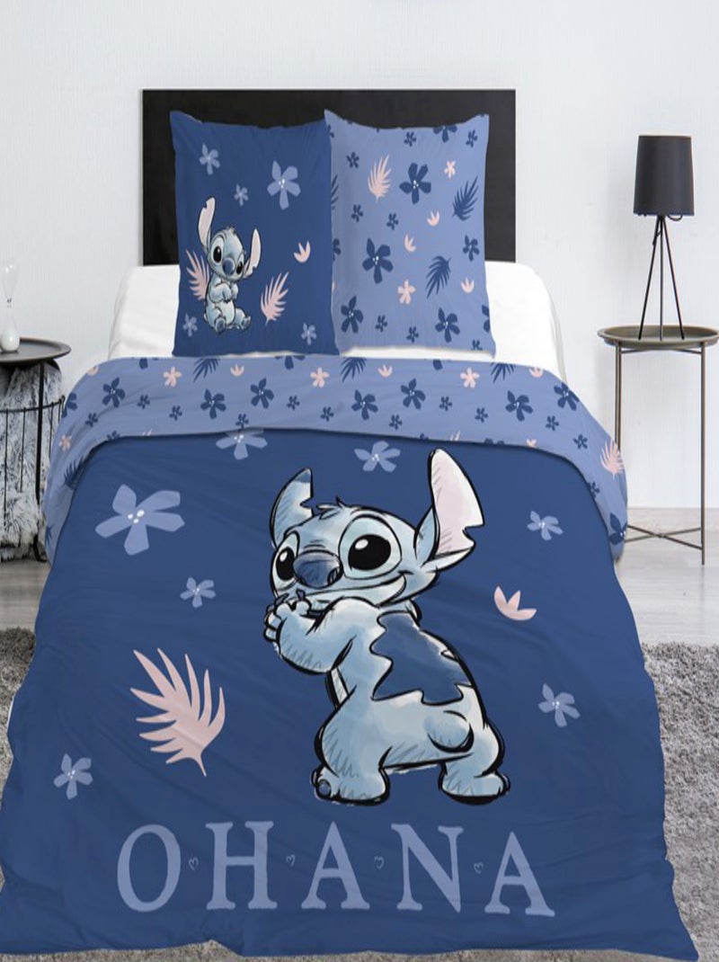Stitch, Parure de Lit Double Imprimée Réversible 100% Coton, OHANA Bleu - Kiabi