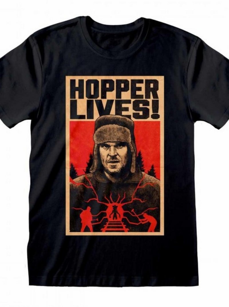 Stranger Things - T-shirt HOPPER LIVES Noir Rouge - Kiabi