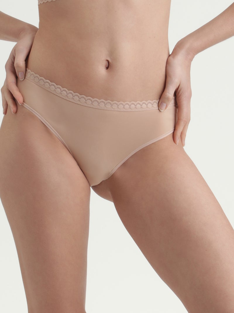 String microfibre stretch et dentelle Daily Micro Beige argile - Kiabi