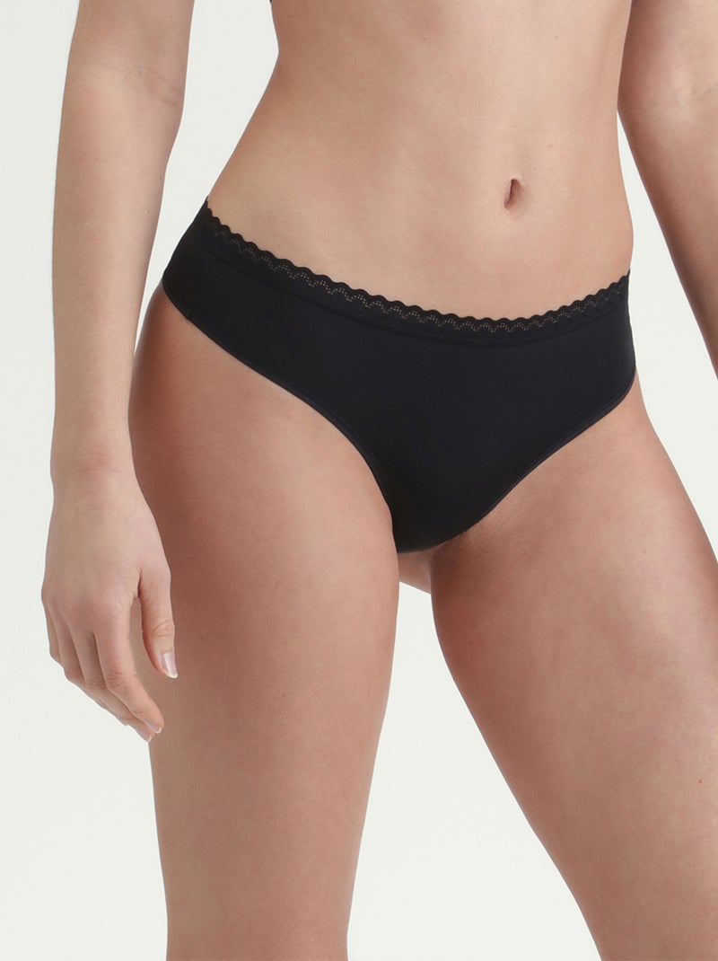 String microfibre stretch et dentelle Daily Micro Noir - Kiabi
