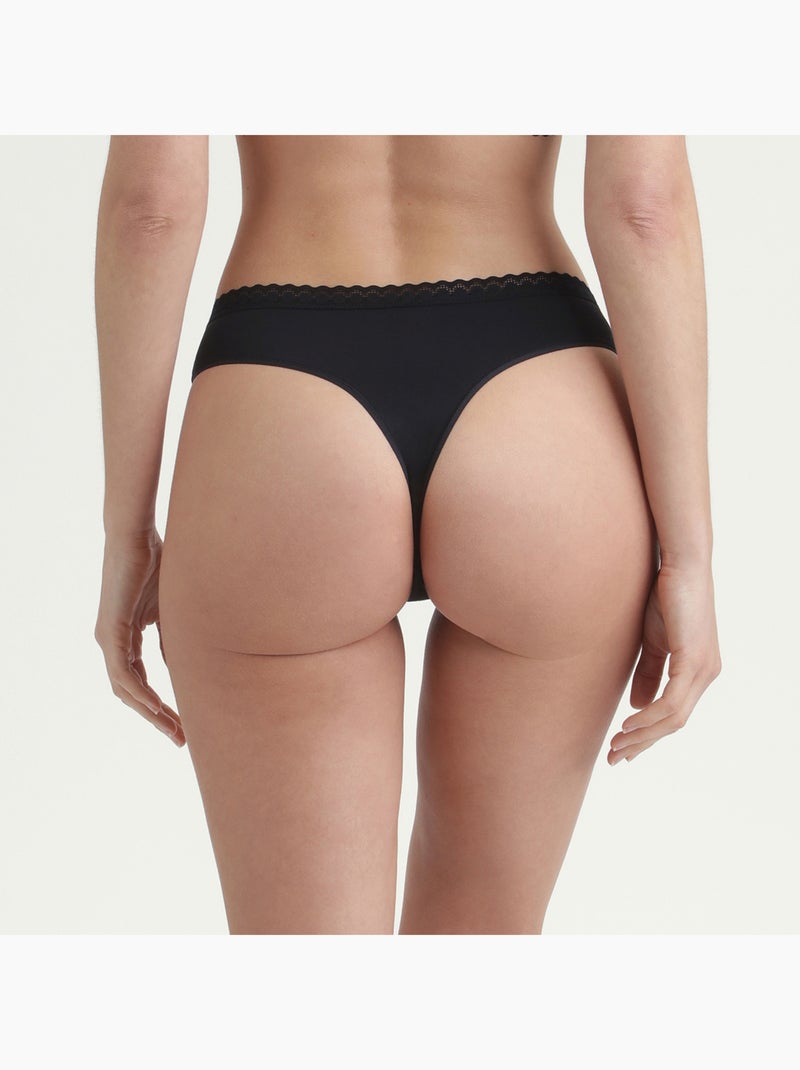 String microfibre stretch et dentelle Daily Micro Noir - Kiabi