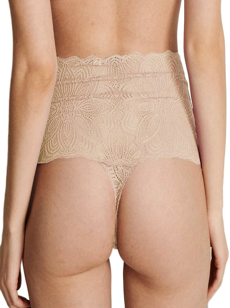 String taille haute en dentelle recyclée et vegan Luna Beige - Kiabi