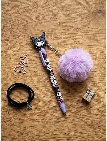 Stylo avec pompon et figurine kuromi sanrio