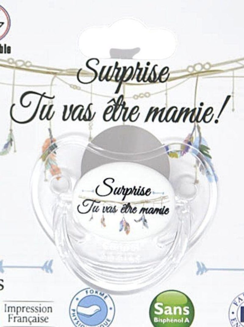 Sucette " Surprise tu vas être mamie " Blanc - Kiabi