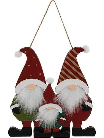 Sujet 3 gnomes barbe bois h18 cm