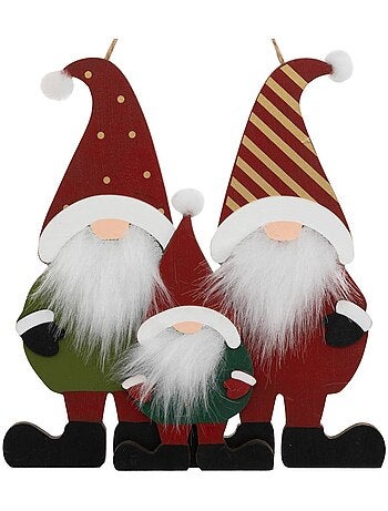Sujet 3 gnomes barbe bois h18 cm