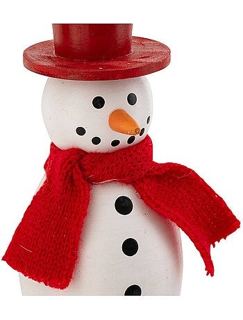 Sujet bonhomme de neige écharpe bois h10 cm blanc