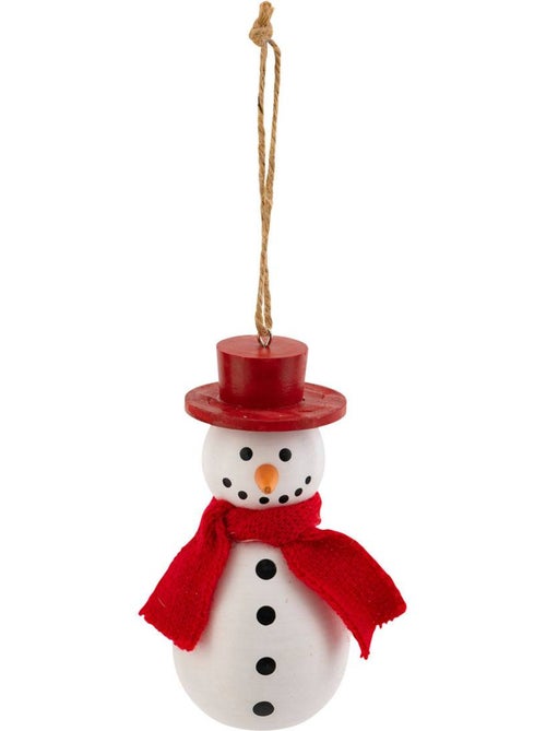 Sujet bonhomme de neige écharpe bois h10 cm blanc - Kiabi