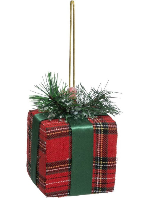 Sujet cadeau tartan 10 cm polystyrène rouge - Kiabi