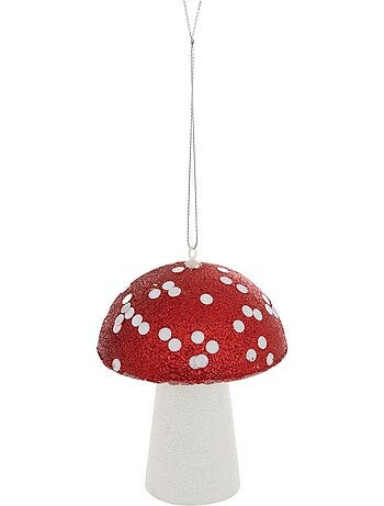 Sujet champignon paillettes polystyrène h13 cm rouge et blanc