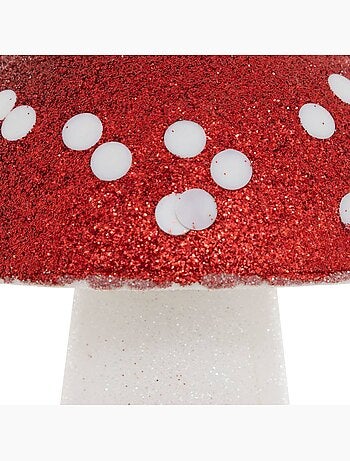 Sujet champignon paillettes polystyrène h13 cm rouge et blanc