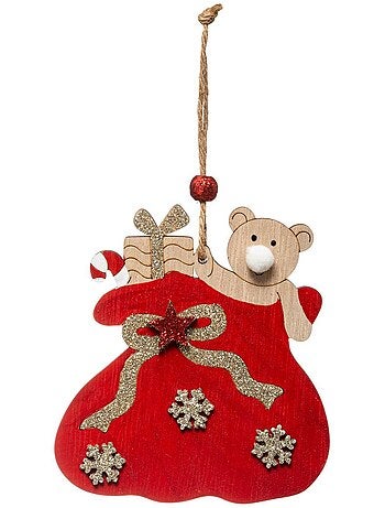 Sujet de noël bois hotte nounours 11 cm