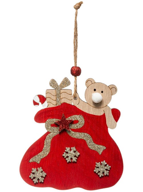 Sujet de noël bois hotte nounours 11 cm - Kiabi