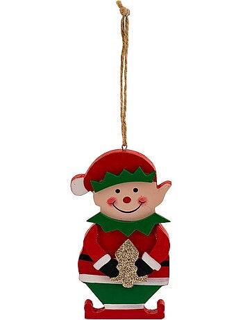 Sujet lutin sapin bois h12 cm rouge et vert