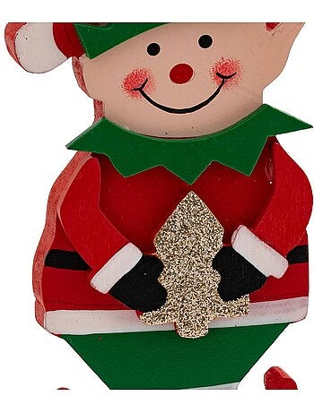 Sujet lutin sapin bois h12 cm rouge et vert