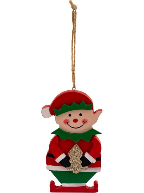 Sujet lutin sapin bois h12 cm rouge et vert - Kiabi