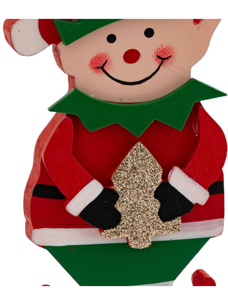 Sujet lutin sapin bois h12 cm rouge et vert Multicolore - Kiabi