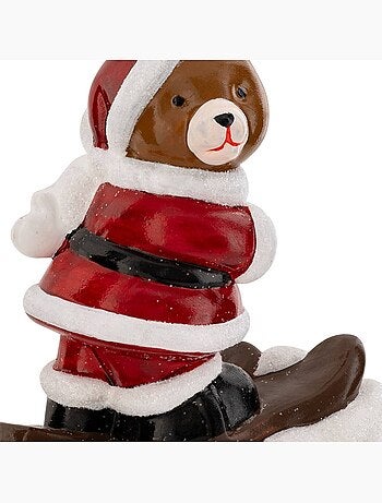 Sujet ourson à ski h9 cm rouge