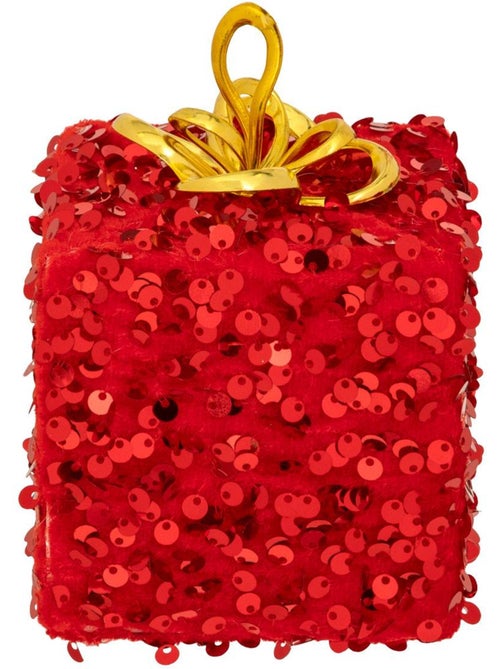 Sujet polystyrène cadeau sequins h12 cm rouge - Kiabi