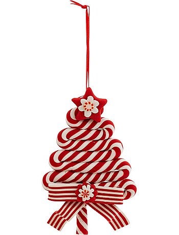 Sujet sapin bonbon résine h13 cm rouge et blanc