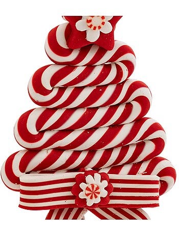 Sujet sapin bonbon résine h13 cm rouge et blanc