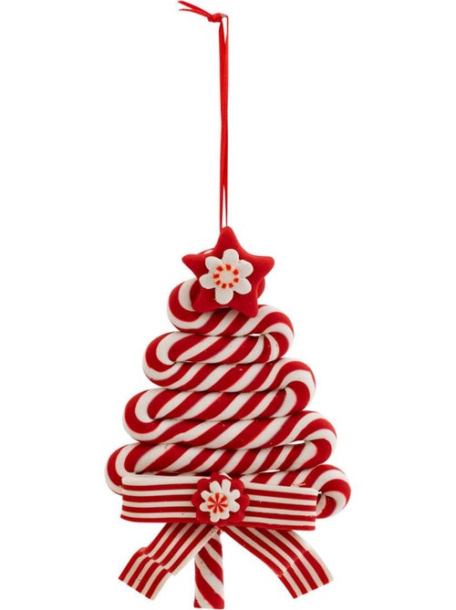 Sujet sapin bonbon résine h13 cm rouge et blanc - Kiabi