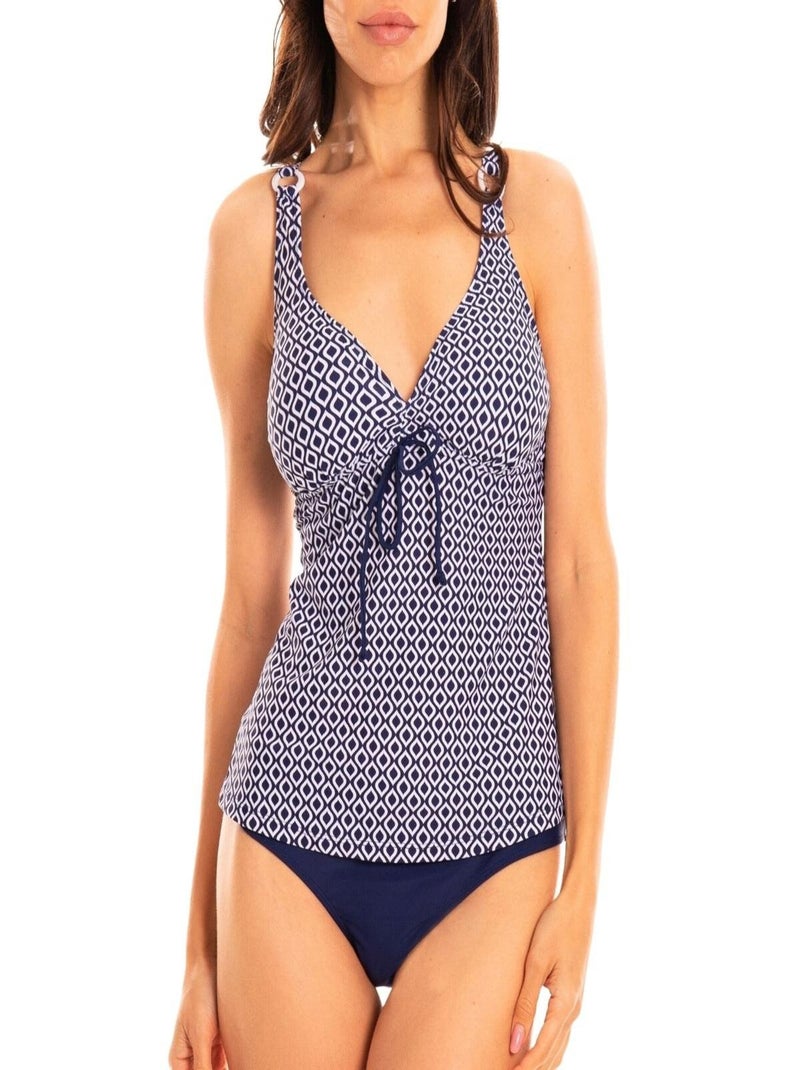 Sun Project - Maillot de bain 2 pièces Tankini  imprimé losanges Alesia Bleu - Kiabi